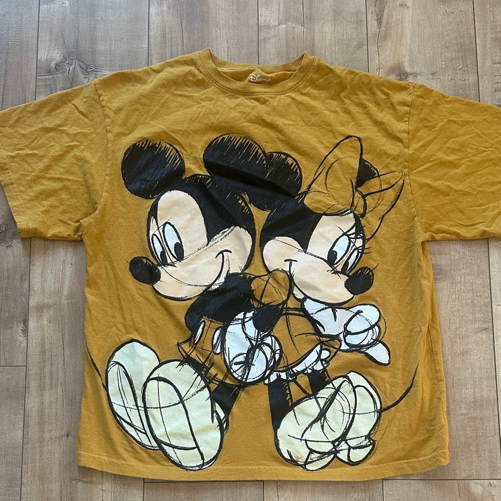 4/$25 Disney Mustard Yellow Mickey & Minnie Short Sleeve Tee Sz XS